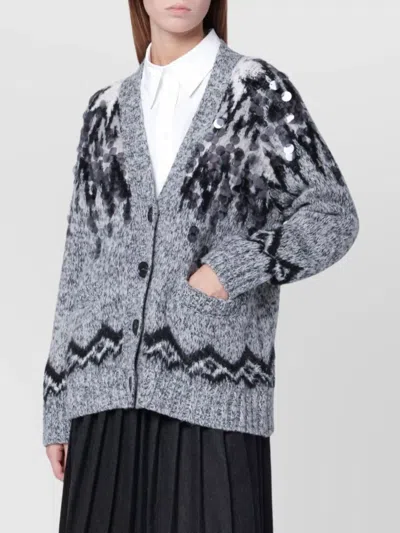 Roberto Collina Grey Wool-blend Cardigan With Sequins In Multi