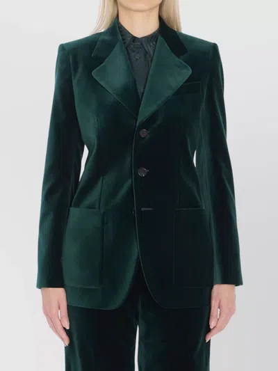 Gucci Velvet Blazer With Regular Fit And Pockets In Green