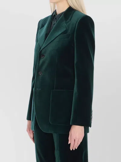 Gucci Velvet Blazer With Regular Fit And Pockets In Green
