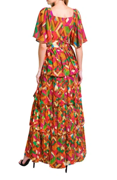 Flying Tomato Print Pleated Tiered Maxi Dress In Multi