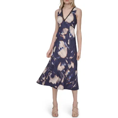 Dkny Women's Sleeveless V Neck Fit And Flare Midi Dress In Multi