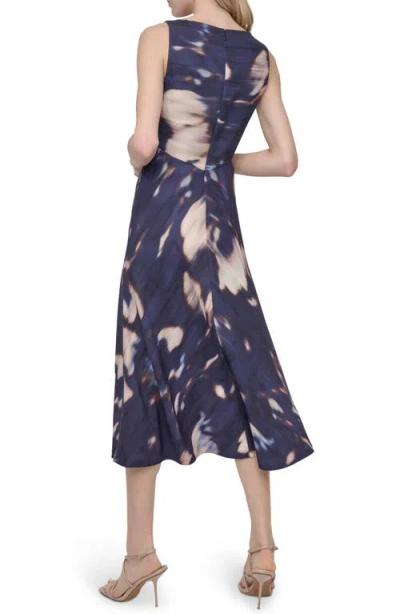 Dkny Women's Sleeveless V Neck Fit And Flare Midi Dress In Multi