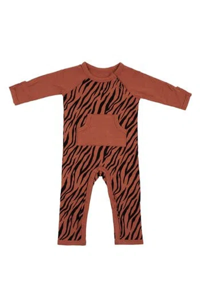 Kyte Baby Rust Tiger Print Longall Romper In Brown