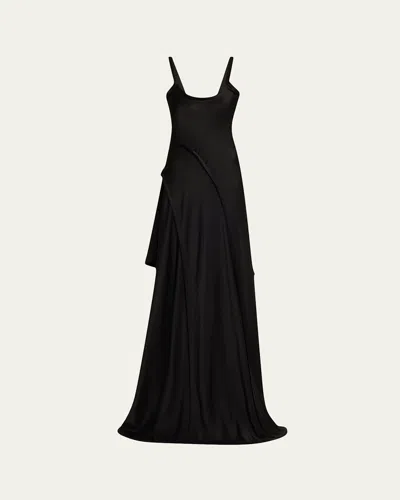 Jason Wu Collection Sleeveless Crepe Back Satin Bias Slip Gown With Slit In Black