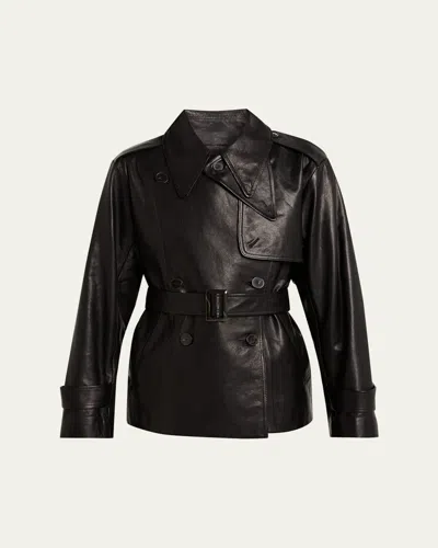 Heirlome Iggy Belted Leather Trench Jacket In Black