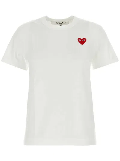 Comme Des Garçons Play White Cotton T-shirt With Crystal Heart In White