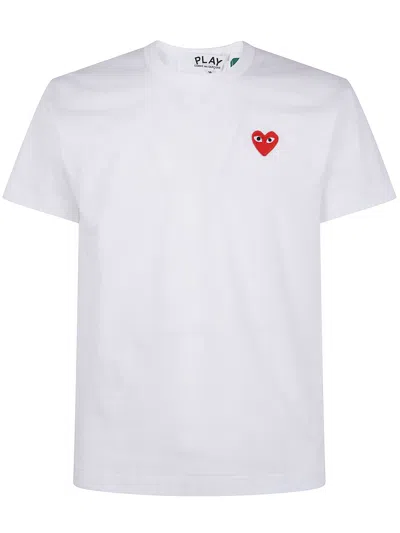 Comme Des Garçons Play White Cotton T-shirt With Crystal Heart In White