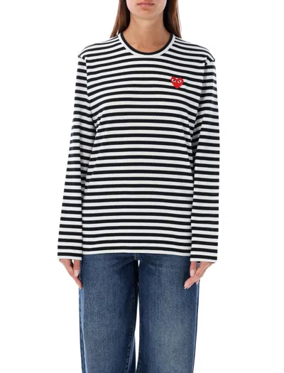 Comme Des Garçons Play Omme Des Garcons Play Single Heart Stripe T Shirt In Black