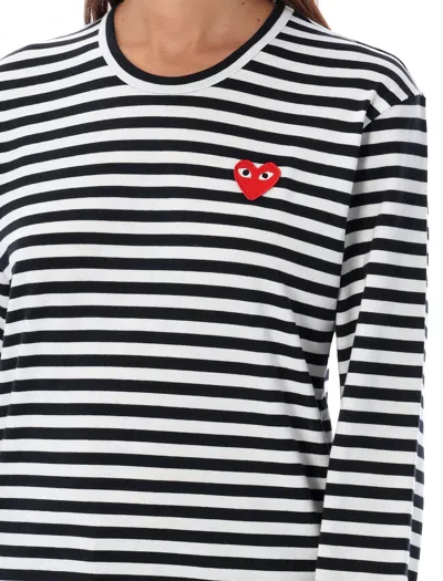 Comme Des Garçons Play Omme Des Garcons Play Single Heart Stripe T Shirt In Black