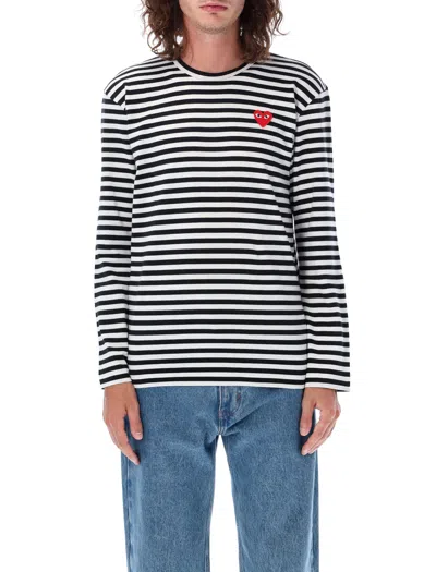 Comme Des Garçons Play Omme Des Garcons Play Single Heart Stripe T Shirt In Black