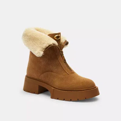 Coach Leah Coconut Natural Suede Front Zip Platform Boots In Brown