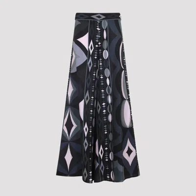 Pucci Collane Print Wide-leg Silk Pants In Blue