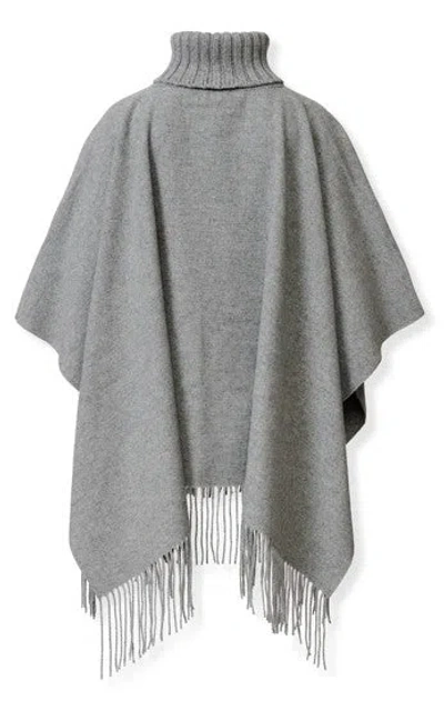 Fabiana Filippi Turtleneck Fringe Poncho In Gray