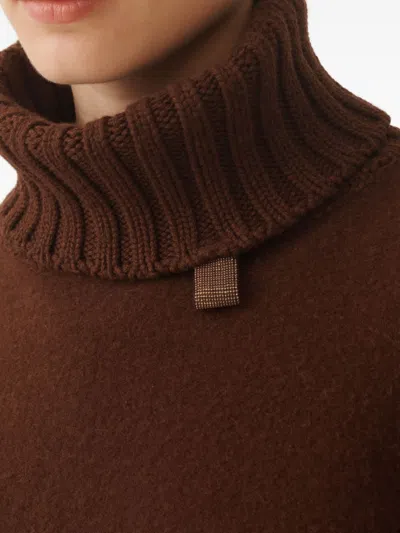 Fabiana Filippi Turtleneck Fringe Poncho In Brown