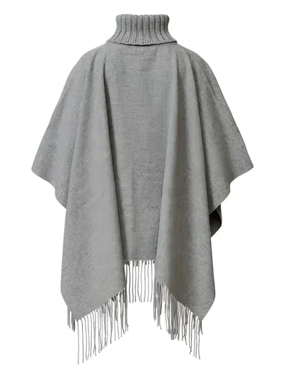 Fabiana Filippi Turtleneck Fringe Poncho In Gray