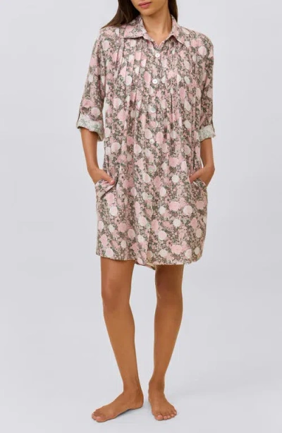 Papinelle Meribel Pleated Cotton Blend Nightgown In Pink