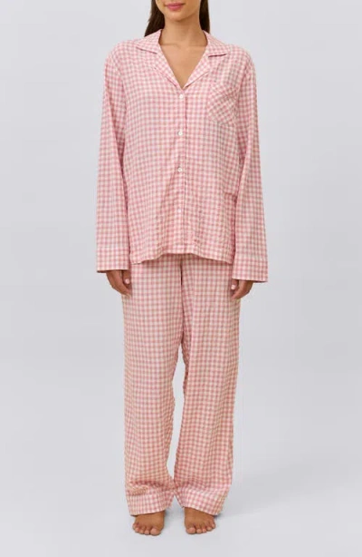 Papinelle Seersucker Gingham Cotton Blend Pajamas In Pink