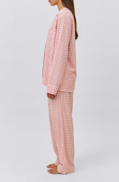 Papinelle Seersucker Gingham Cotton Blend Pajamas In Pink