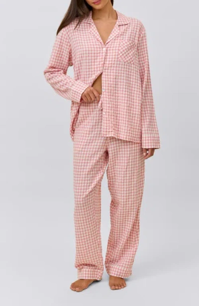 Papinelle Seersucker Gingham Cotton Blend Pajamas In Pink