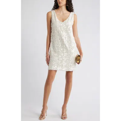 Nordstrom Sequin V-neck Shift Minidress In White