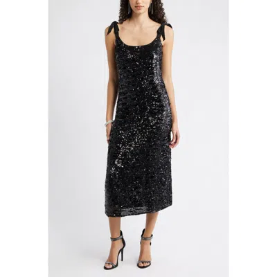 Chelsea28 Sequin Tie Shoulder Midi Dress In Black