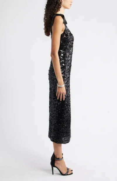 Chelsea28 Sequin Tie Shoulder Midi Dress In Black