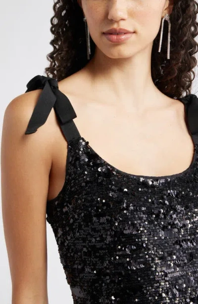 Chelsea28 Sequin Tie Shoulder Midi Dress In Black