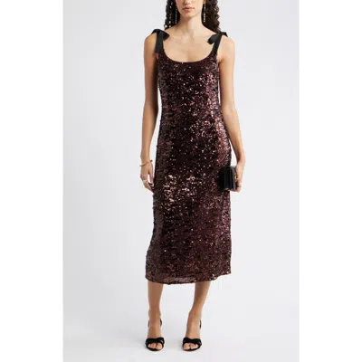 Chelsea28 Sequin Tie Shoulder Midi Dress In Brown