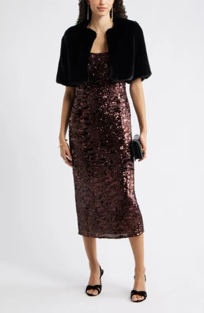 Chelsea28 Sequin Tie Shoulder Midi Dress In Brown