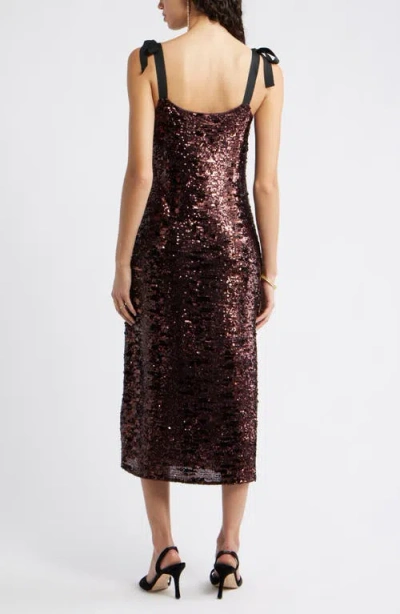 Chelsea28 Sequin Tie Shoulder Midi Dress In Brown