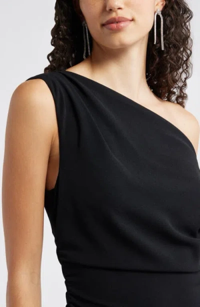 Chelsea28 Cascading Ruffle Crepe One-shoulder Gown In Black