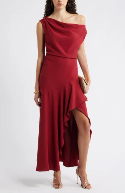 Chelsea28 Cascading Ruffle Crepe One-shoulder Gown In Red