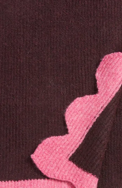 Treasure & Bond Scalloped Scarf, Beanie & Gloves Set In Burgundy