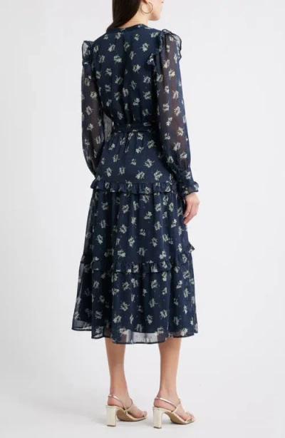 Caslonr Caslon(r) Floral Fil Coupé Long Sleeve Midi Dress In Blue