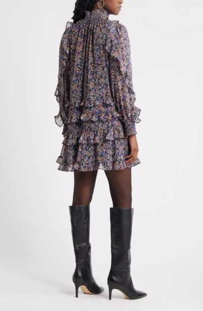 Treasure & Bond Metallic Mock Neck Long Sleeve Chiffon Minidress In Multi
