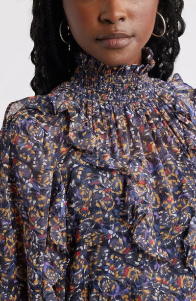 Treasure & Bond Metallic Mock Neck Long Sleeve Chiffon Minidress In Multi