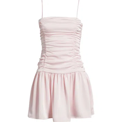 Bp. Ruched Satin Drop Waist Minidress In Pink