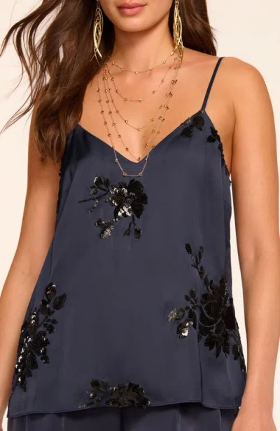 Ramy Brook Sandra V-neck Embellished Tank Top In Blue