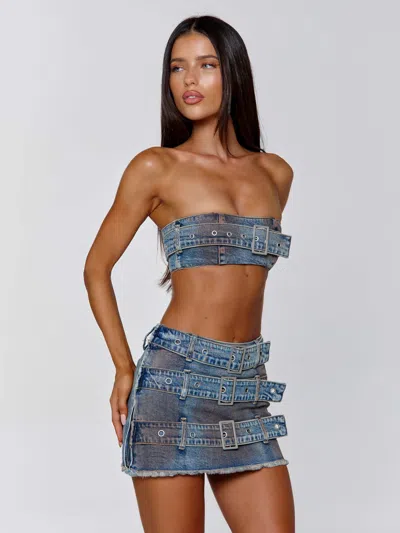 Outcast Jacinta Mini Skirt Denim In Brown