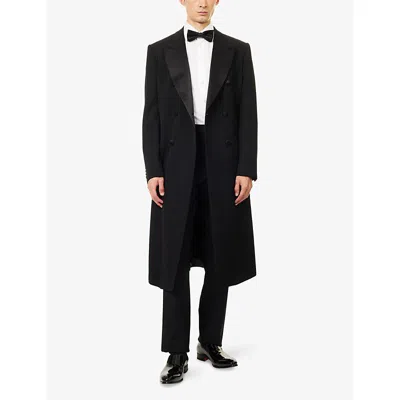 Emporio Armani Double-breasted Long Coat Satin Lapels In Black