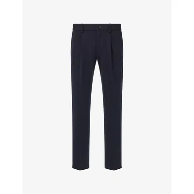 Boggi Milano Ens Navy Blue B-tech Technical Pleated Wool Blend Trousers In Blue