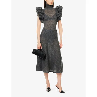 Alaïa Womens Gris Chine Low-rise Knitted Mohair-wool Circle Midi Skirt In Gray