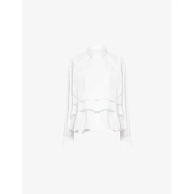 Sacai Womens Off White Layered-hem Cotton-poplin Shirt In White