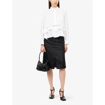 Sacai Womens Off White Layered-hem Cotton-poplin Shirt In White
