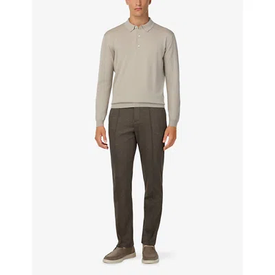 Boggi Milano Ens Sand Long-sleeve Knitted Merino-wool Polo Shirt Xxl In Neutral