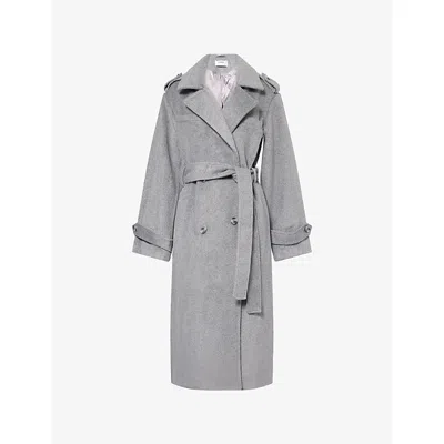 4th & Reckless Womens Dark Grey Anderson Double-breasted Belted Woven Coat In Gray