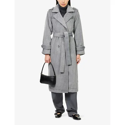 4th & Reckless Womens Dark Grey Anderson Double-breasted Belted Woven Coat In Gray