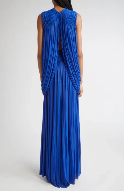 Proenza Schouler Bari Draped Gabardine Sleeveless Gown In Blue