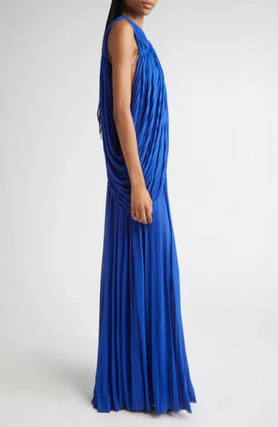 Proenza Schouler Bari Draped Gabardine Sleeveless Gown In Blue