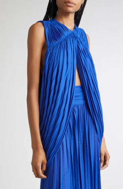 Proenza Schouler Bari Draped Gabardine Sleeveless Gown In Blue
